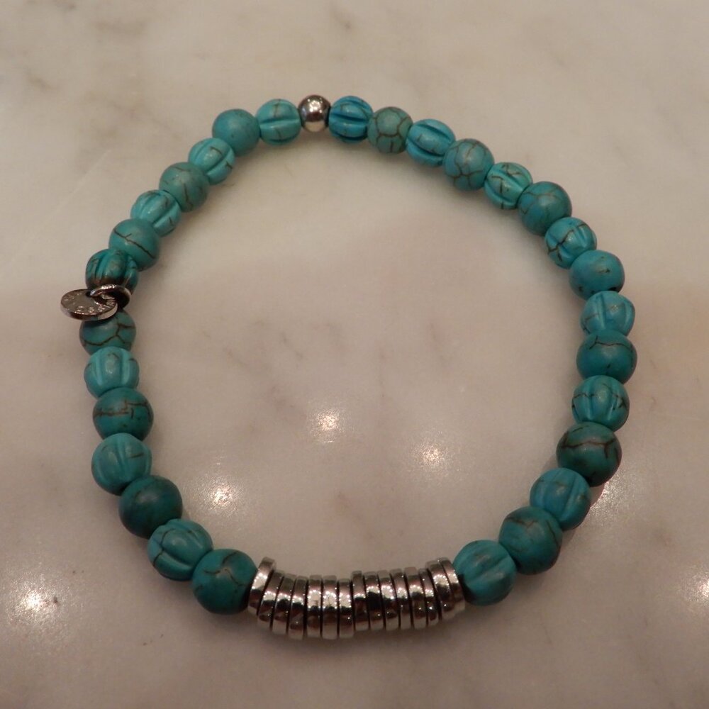 Vintage Genuine Turquoise and 925 Silver Beaded Bracelet